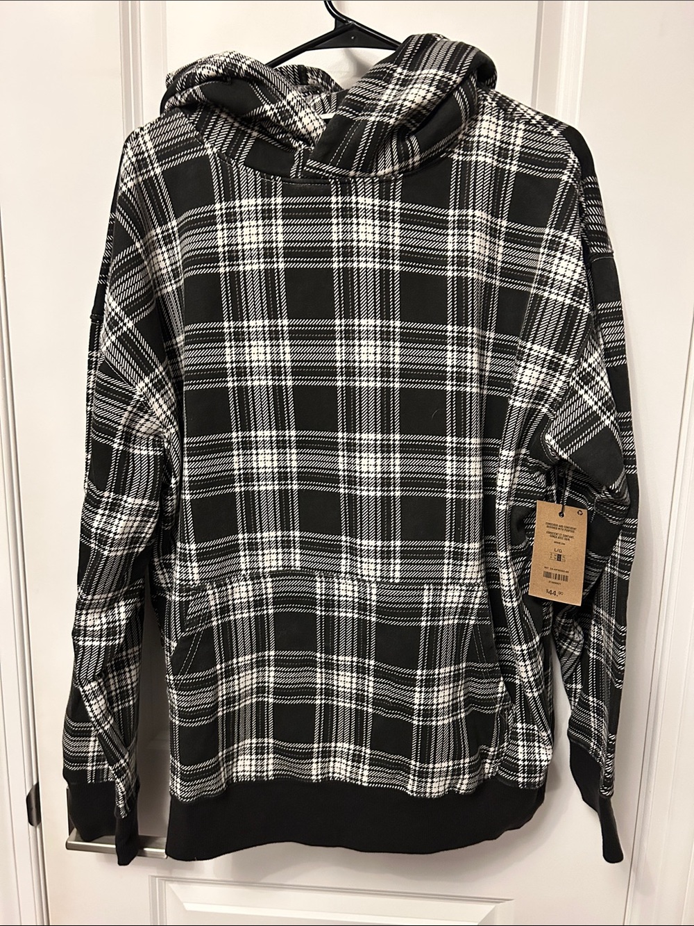 H&M Men's Black & White Plaid Hooded Sweater Brand New Size Large